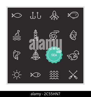 Set of Sea Food Vector Illustration Elements can be used as Logo or Icon in premium quality Stock Vector