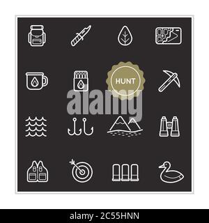 Set of Outdoor Hunting Vector Illustration Elements can be used as Logo or Icon in premium quality Stock Vector