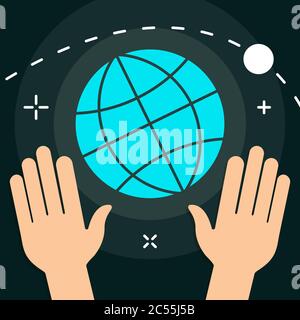 Vector World with Hands Flat Minimal Style Colorful Icon Stock Vector