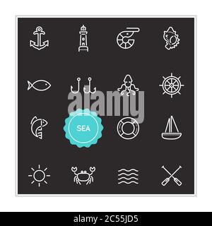 Set of Sea Food Vector Illustration Elements can be used as Logo or Icon in premium quality Stock Vector