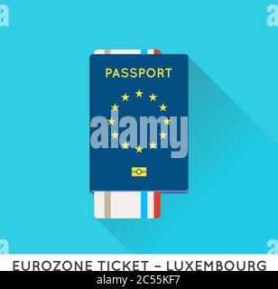 Eurozone Europe Passport with tickets vector illustration. Air Tickets with EU National Flag. Stock Vector