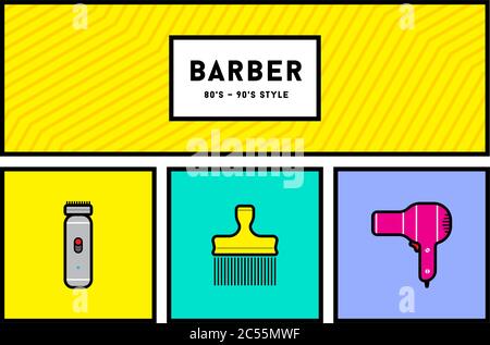 Vector 80s or 90s Stylish Icon Set with Retro Colours Stock Vector
