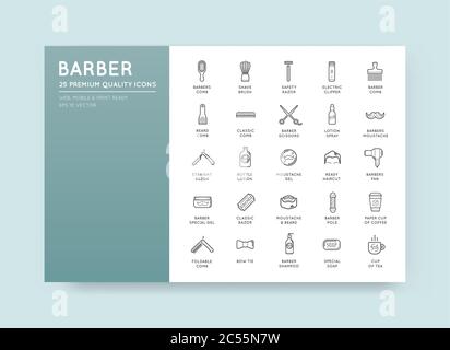 Set of Vector Barber Shop Elements and Shave Shop Icons Illustration can be used as Logo or Icon in premium quality Stock Vector