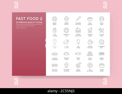 Set of Vector Fastfood Fast Food Elements Icons and Equipment as Illustration can be used as Logo or Icon in premium quality Stock Vector