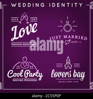 Set of Vector Wedding Love Elements Merry Me Illustration can be used as Logo or Icon in premium quality Stock Vector