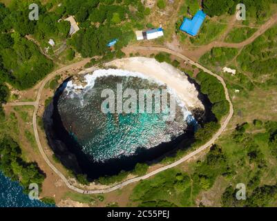 Broken beach in Nusa Penida island. Drone view. Stock Photo