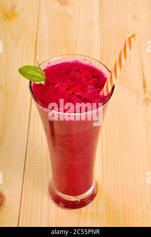 Red dragon fruit smoothies in glasses. Pitahaya fruit. Dragon Fruit Juice. Stock Photo