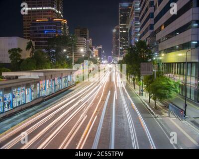 Lights of traffic cars in Jakarta. Indonesia. Stock Photo