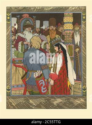 Ivan Bilibin - illustration-for-the-tale-of-prince-ivan-the-firebird-and-the-grey-wolf-1899-4. Stock Photo