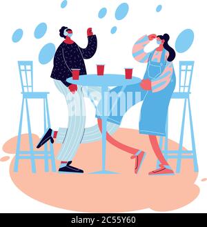 couple sharing at bar table vector illustration desing Stock Vector