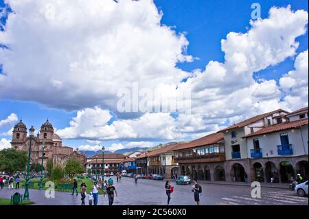 Cuzco,Old city street view, Plaza de Armas, Peru Stock Photo