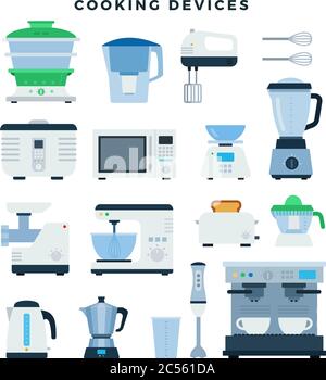 Kitchen appliances and electronics, colorful flat design icons set. Vector illustration, isolated. Stock Vector