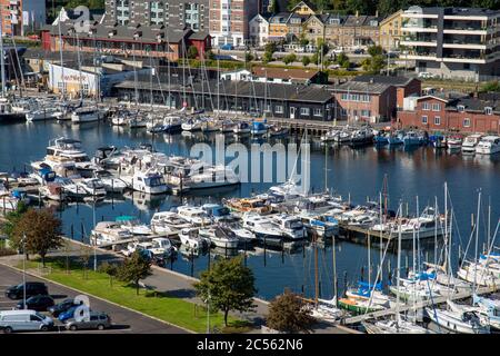 View of sailboats at Aarhus harbor on 21 September 2019 Stock Photo