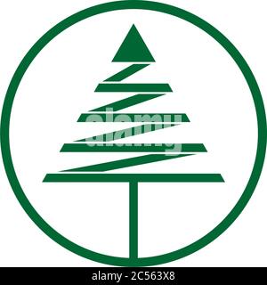 green pine tree triangle geometric linear circle symbol logo vector Stock Vector