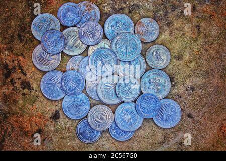 Some beautiful old coins in a round shape Stock Photo