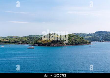 View from the cruise ship to the island, Andoany, Hell-Ville, Nosy Bé, Madagascar, Africa, Indian Ocean Stock Photo