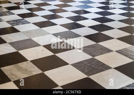 black and white checkerboard marble floor Stock Photo