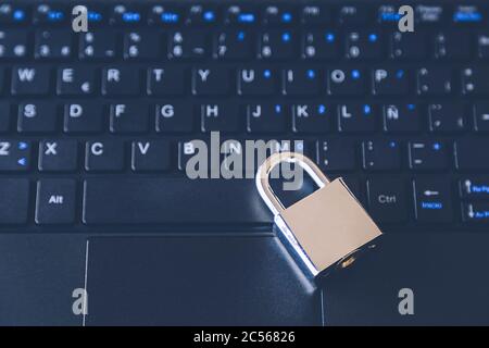 Padlock on a computer keyboard - cybersecurity concept Stock Photo