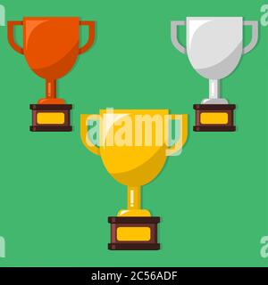 set of trophy gold, bronze, silver vector illustration icons Stock Vector