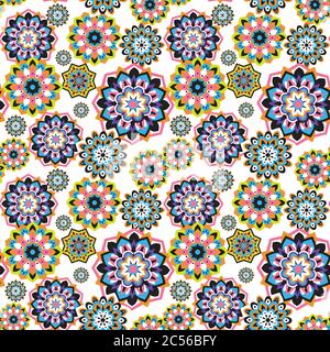 Colorful seamless pattern with plants and floral elements. Bright psychedelic background. Stock Vector