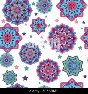 Colorful seamless pattern with plants and floral elements. Bright psychedelic background. Stock Vector