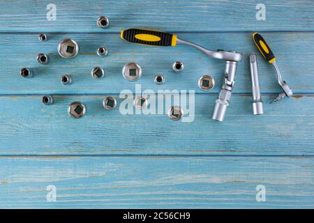 Auto mechanic tool kit has prepared tools hexagon set wrenches for repair Stock Photo