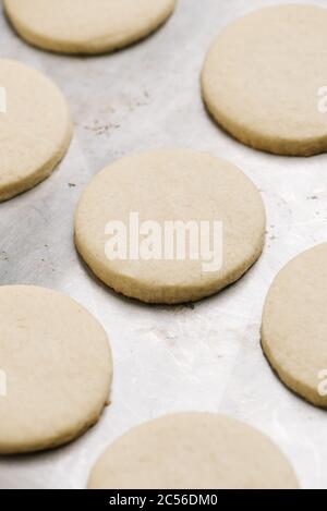 Raw cookie dough on a cookie sheet Stock Photo