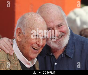 June 30, 2020, Los Angeles, California, USA: CARL REINER, the writer, producer, director and actor died of natural causes on Monday night at his home in Beverly Hills, California. FILE PICTURE: April 7, 2017, Los Angeles, California, USA: CARL REINER and ROB REINER at the Carl and Rob Reiner Hand and Footprint Ceremony at the TCL Chinese Theater IMAX. (Credit Image: © Kay Blake/ZUMA Wire) Stock Photo