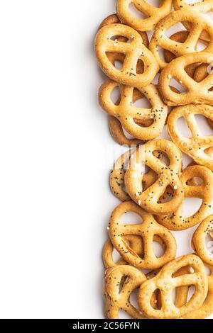 Crispy salted pretzels isolated on white background Stock Photo