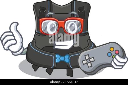 Cartoon Mascot design of scuba buoyancy compensator gamer using controller Stock Vector