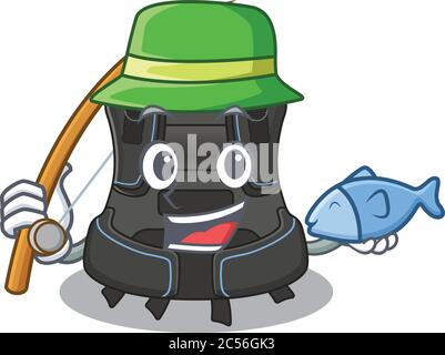 Cartoon design style of scuba buoyancy compensator ready goes to fishing Stock Vector