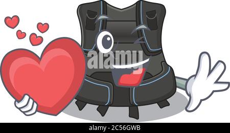 A lovable scuba buoyancy compensator caricature design style holding a big heart Stock Vector