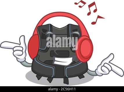 A Caricature design style of scuba buoyancy compensator listening music on headphone Stock Vector