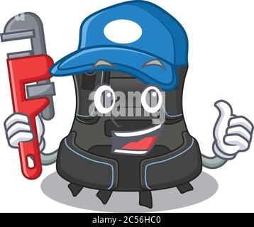 cartoon mascot design of scuba buoyancy compensator as a Plumber with tool Stock Vector