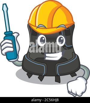 caricature design style of scuba buoyancy compensator worked as an automotive Stock Vector