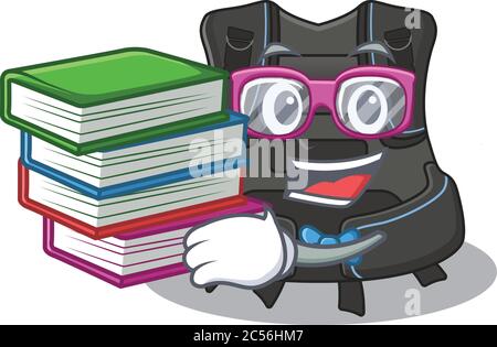 Scuba buoyancy compensator student mascot design read many books when study at home Stock Vector