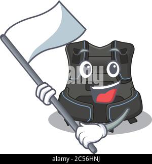 A brave scuba buoyancy compensator mascot character design holding a white flag Stock Vector