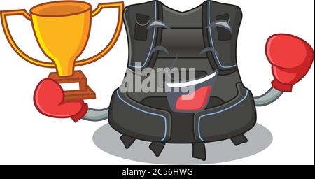 Fabulous boxing winner of scuba buoyancy compensator caricature design style Stock Vector