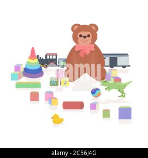 set different kids toys childhood concept isolated vector illustration Stock Vector