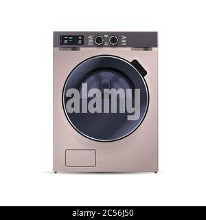 realistic washing machine isolated on white background front view of steel washer domestic household appliance concept vector illustration Stock Vector