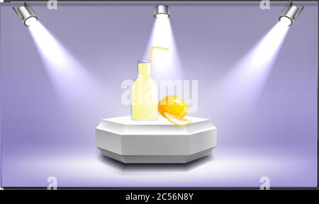 mock up illustration of mango juice glass on abstract background Stock Vector