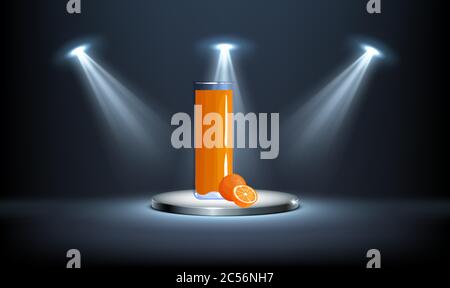 mock up illustration of big orange juice glass on abstract backgrounds Stock Vector