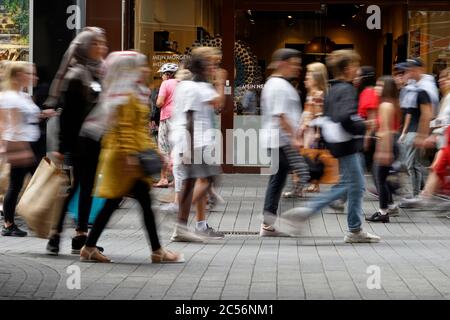 Germany, Bavaria, Munich, pedestrian area, people, pedestrians, passers-by, passing, out of focus Stock Photo