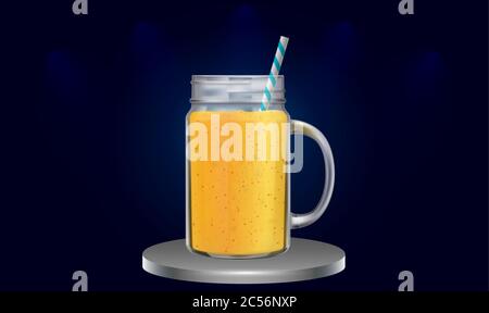 mock up illustration of juice mug on podiums Stock Vector