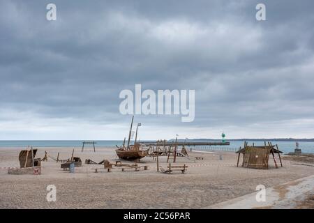 Empty playground on the Baltic Sea beach Stock Photo