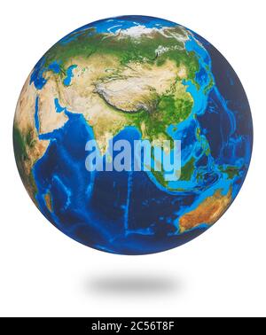 Asia, one of the Earths continent. Earth isolated on white background. Earth planet globe. Stock Photo