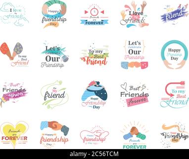 Happy friendship day detailed style icon set design of friendship love and support theme Vector illustration Stock Vector