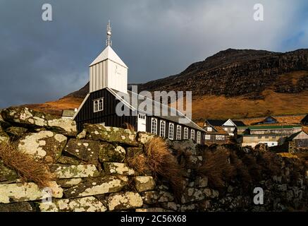 Church in Bøur, Vágar Island, Faroe Islands Stock Photo