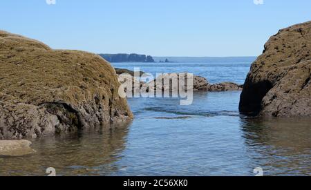 Rocky coastline of Nova Scotia, Canada under the blue sky Stock Photo