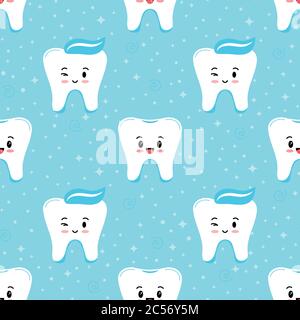 Cute tooth emoji boy seamless pattern. Stock Vector